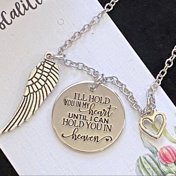 Angel Wing Heart Heaven Silver Plated Charm Pendant Necklace NWT - Picture 2 of 8